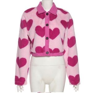 YESSTYLE Furry Pink Heart Jacket